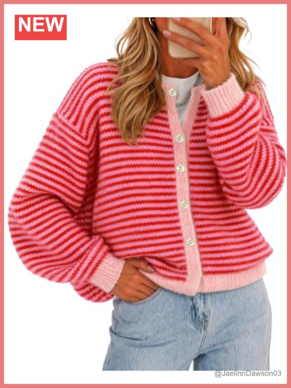 Striped Knit Cardigan, Button-Up, Long Sleeve, Soft Acrylic Blend
